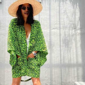 여성 수입 하늘색 호피 비키니 초록색 가디건