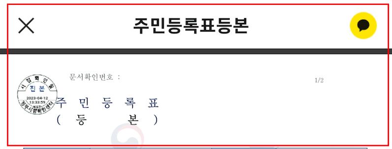 카카오톡 주민등록등본 발급 방법