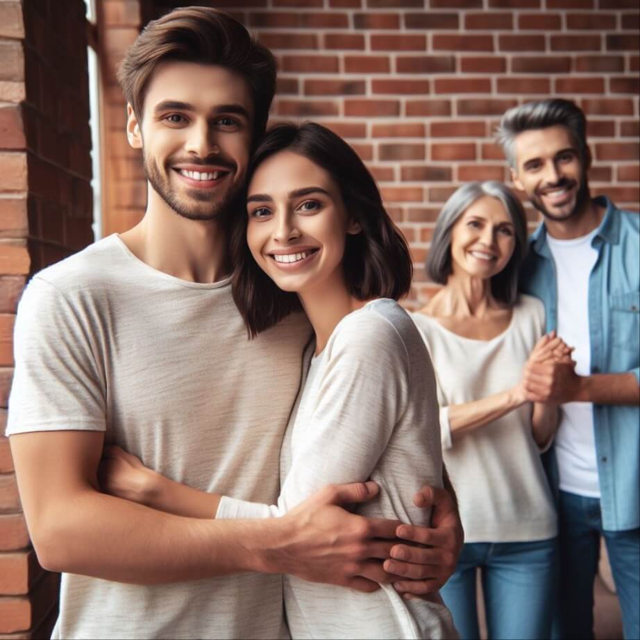 웃고 있는 부모들