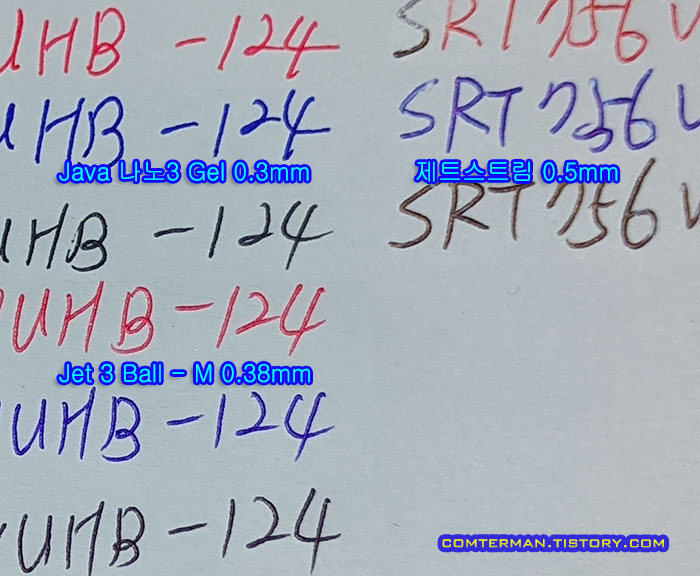 제트스트림 나노3겔 제트3볼-M 비교