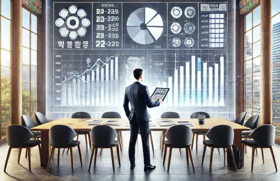 재무 서류를 검토하며 차트를 살펴보는 비즈니스맨