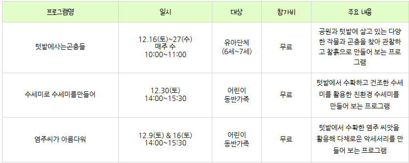 용산가족공원 특별 프로그램