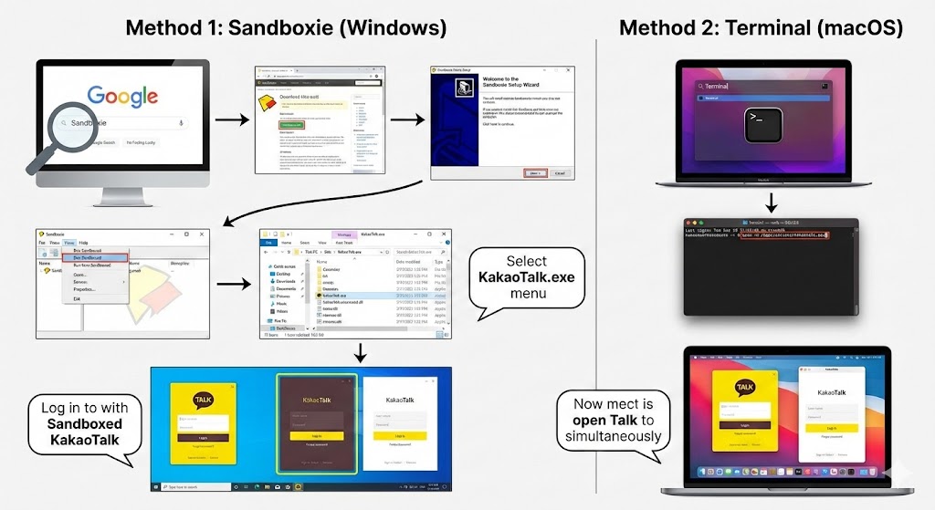 카카오톡 듀얼앱으로 카카오톡 2개 실행 개념 이미지