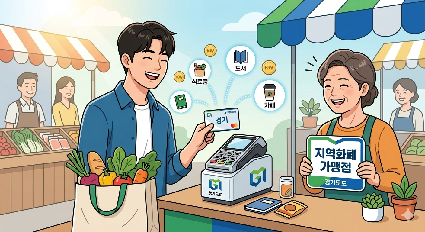 경기도 청년기본소득 지역화폐로 실제 가맹점에서 결제하며 행복해하는 만 24세 청년의 모습