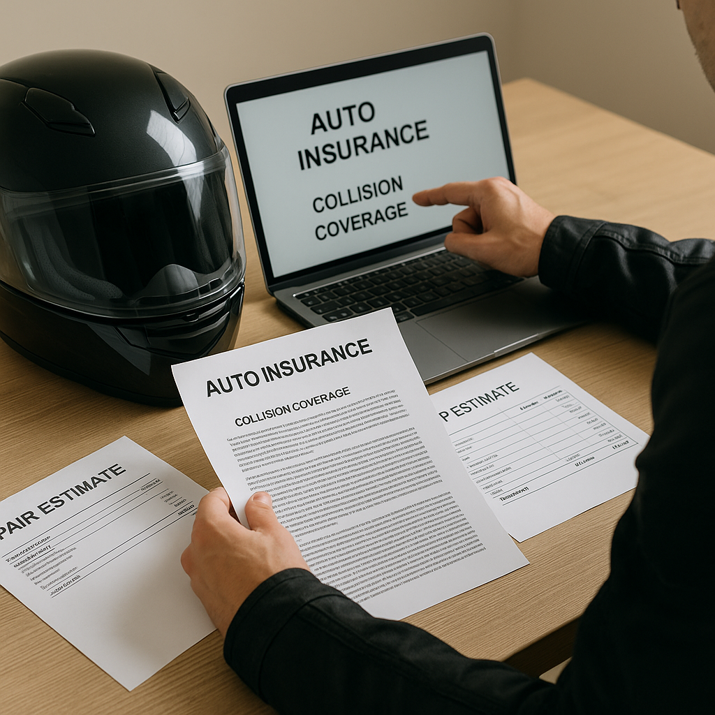 오토바이 보험 서류를 보고 있는 라이더