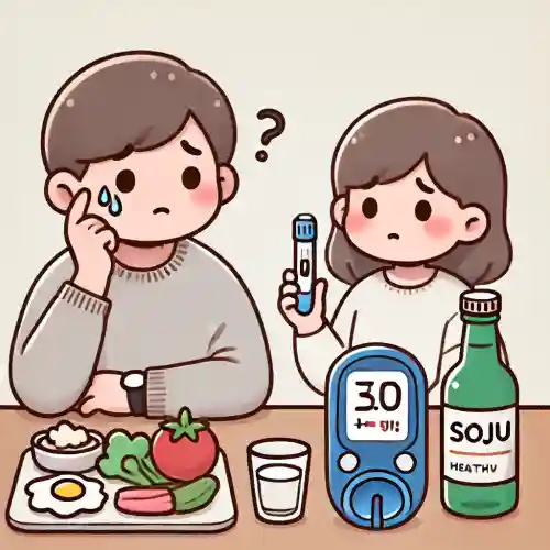 당뇨 환자가 소주잔을 바라보며 마실지 말지를 고민하는 모습