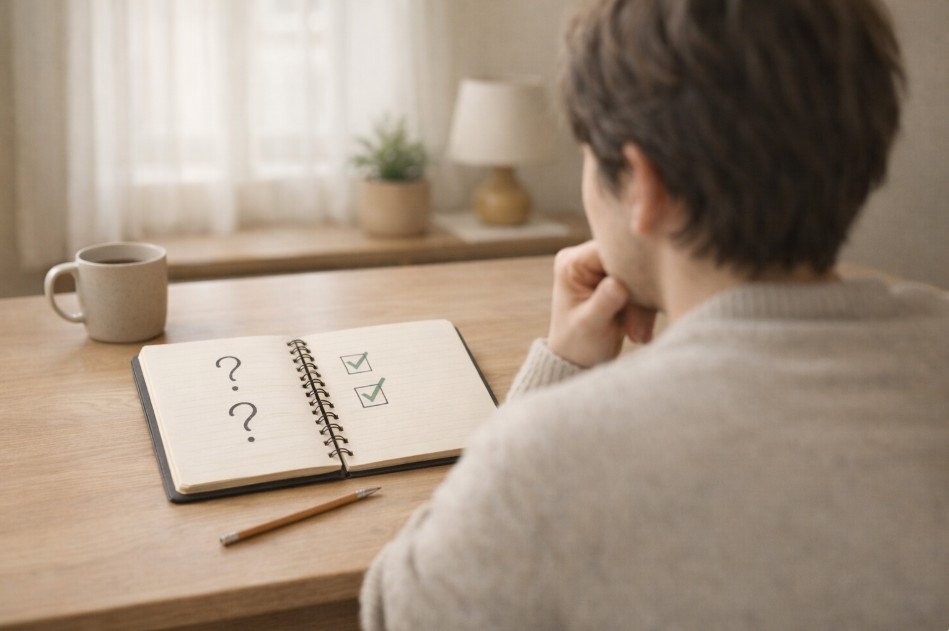 다이어리 앞에서 결정을 앞두고 조용히 나의 기준을 떠올리는 순간