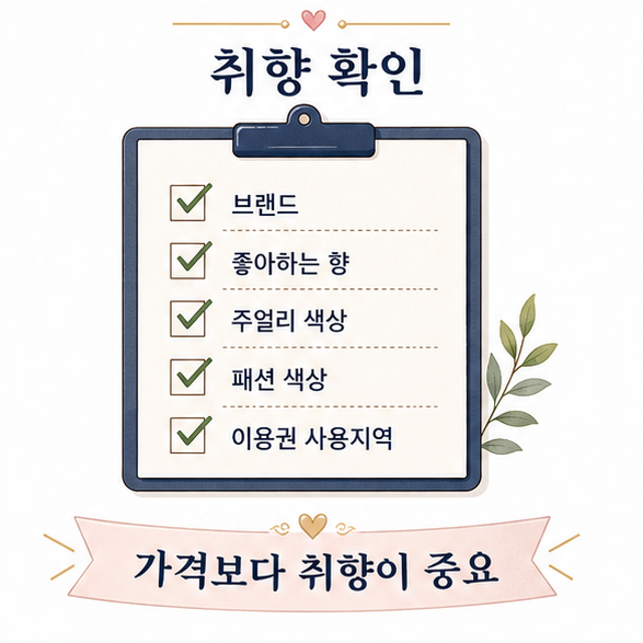 브랜드, 좋아하는 향, 주얼리 색상, 패션 취향, 이용 지역을 확인해 생일선물을 고르는 방법