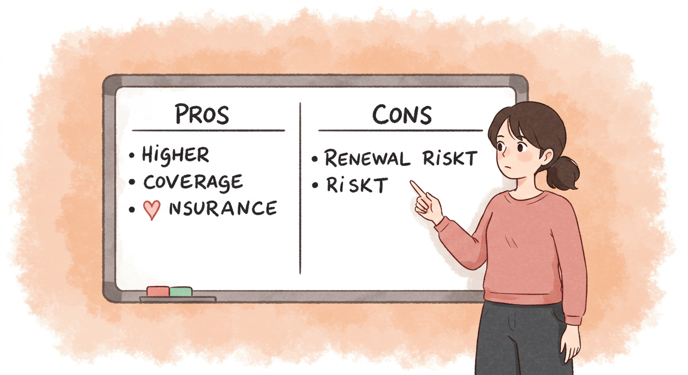 여성전용 암보험의 장단점을 설명하는 여성 일러스트