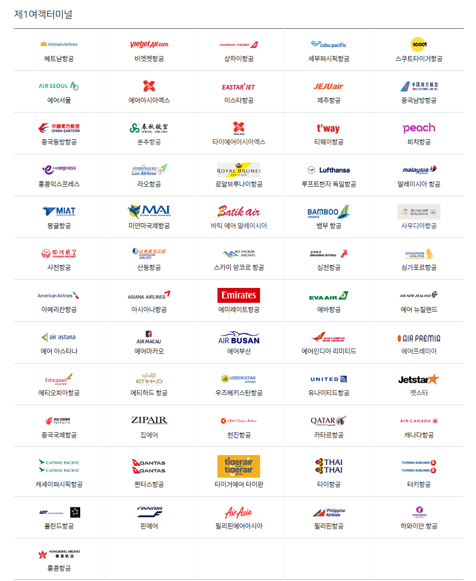 인천국제공항 제1여객터미널 층별안내, 식당위치,주차대행