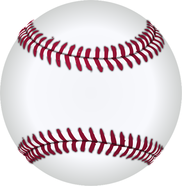 붉은색 실밥이 선명하게 박힌 흰색 야구공의 정면 일러스트