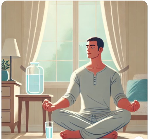 A man fasting and drinking just water