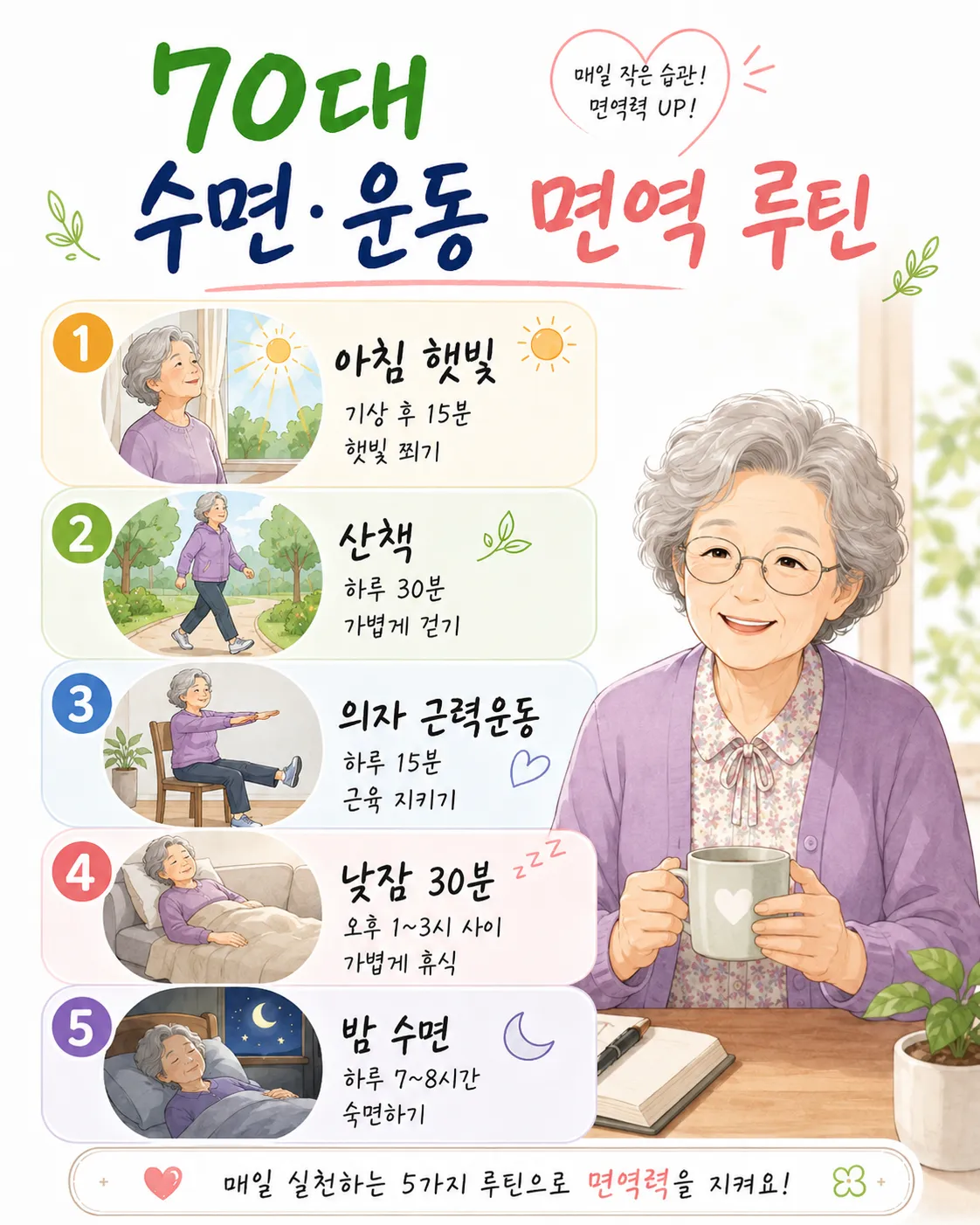 70대 수면 운동 면역 루틴