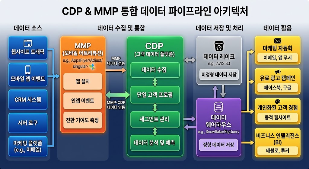고객 행동 데이터를 실시간 처리하고 마케팅 자동화 엔진과 연동하는 클라우드 기반 데이터 파이프라인 구조도