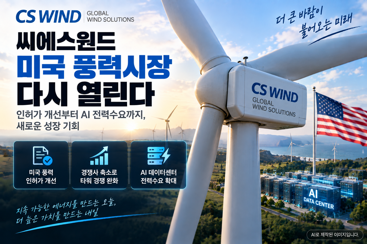 미국 풍력시장 회복과 AI 전력수요 확대로 다시 주목받는 씨에스윈드