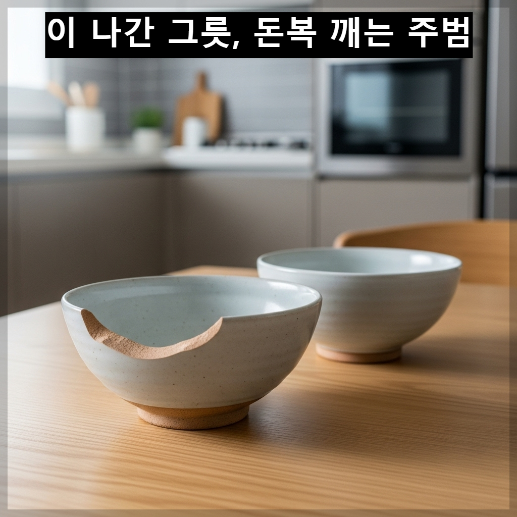 이가 나간 낡은 그릇과 새로 장만한 깨끗한 그릇의 풍수적 대비