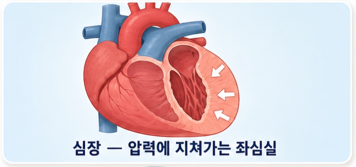 심장 압력을 견디다 지치는 장기