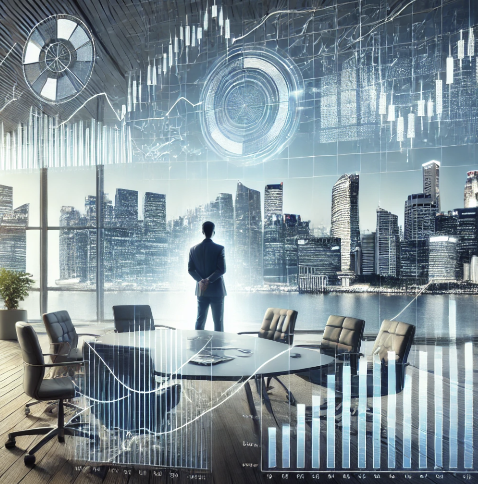 주식 차트와 금융 데이터를 분석하는 전문가의 모습