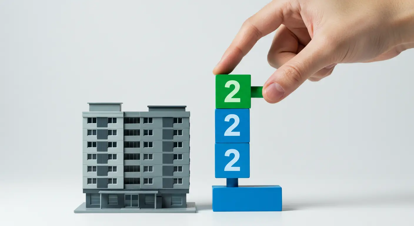 아파트 모형 위에 선순위와 후순위 대출을 상징하는 블록을 안전하게 쌓는 모습