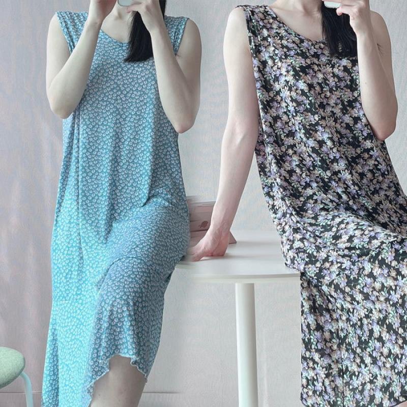 혀니미니 원피스잠옷 여성 민소매 냉장고 쿨 냉감 홈웨어 원피스 501123