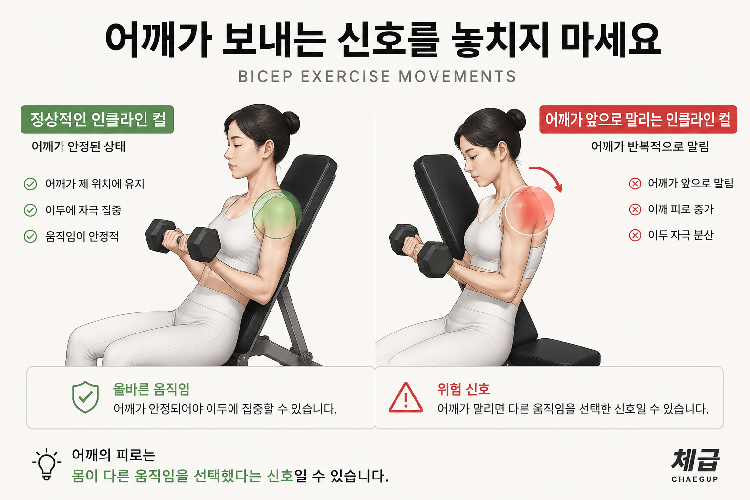 인클라인 컬에서 어깨가 먼저 힘드는 이유
