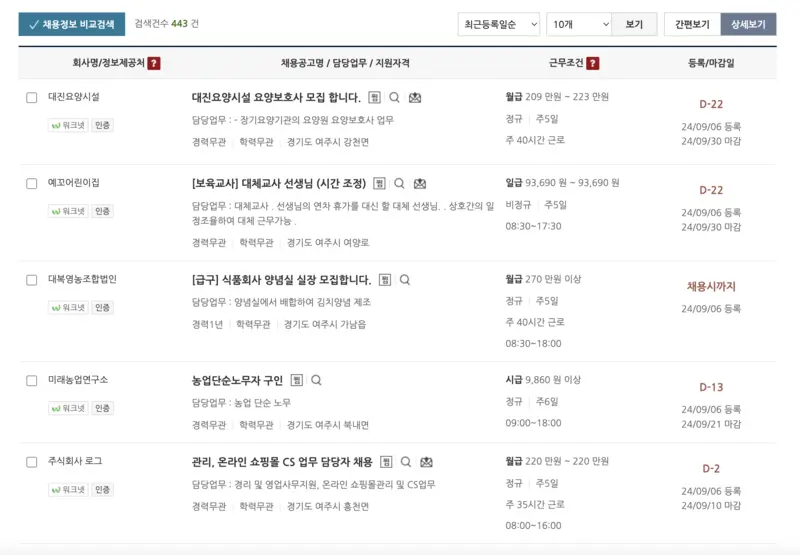 여주일자리센터-채용정보-검색결과