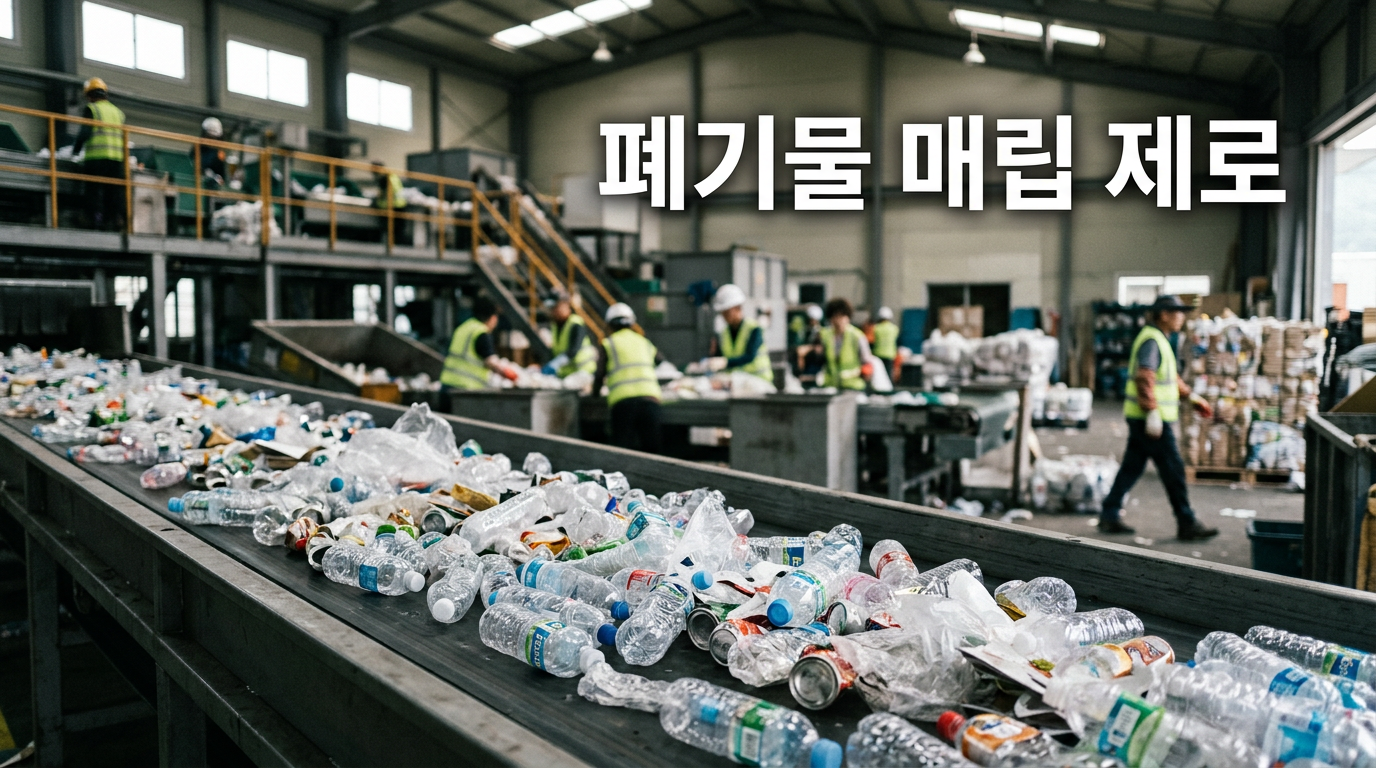 폐기물 매립 제로 인증과 재활용 분리배출을 보여주는 사진