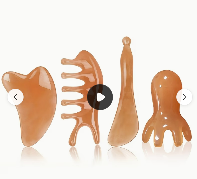 4피스 마사지 도구 세트 (문어 빗 &amp; 바디 마사지기)