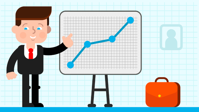 그래프 앞에 있는 남자