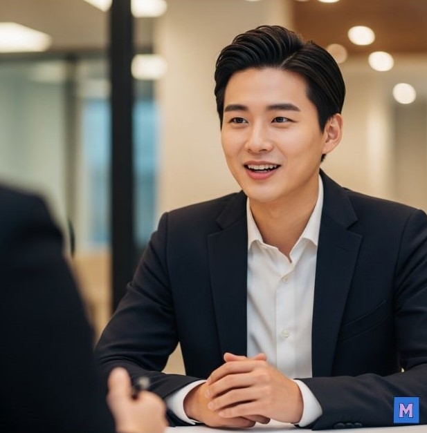 청년일자리도약장려금 상담받는 젊은 남성, 정부 취업지원금 안내, 청년 취업 정책 상담 via canva