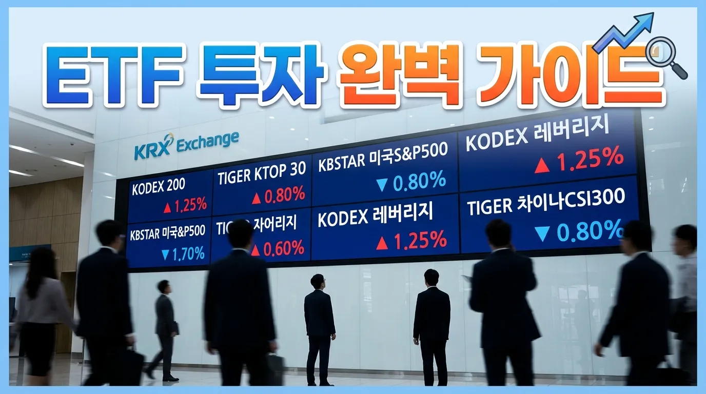증권 거래소 전광판에 ETF 종목 시세가 표시된 모습