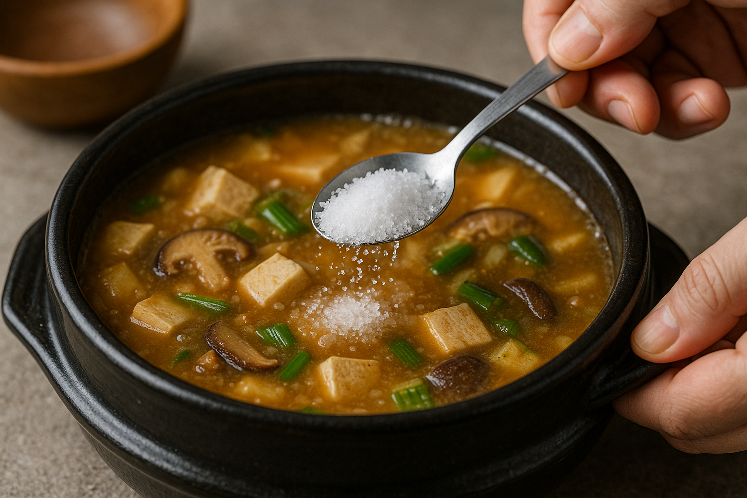 음식에 소금을 넣는 모습