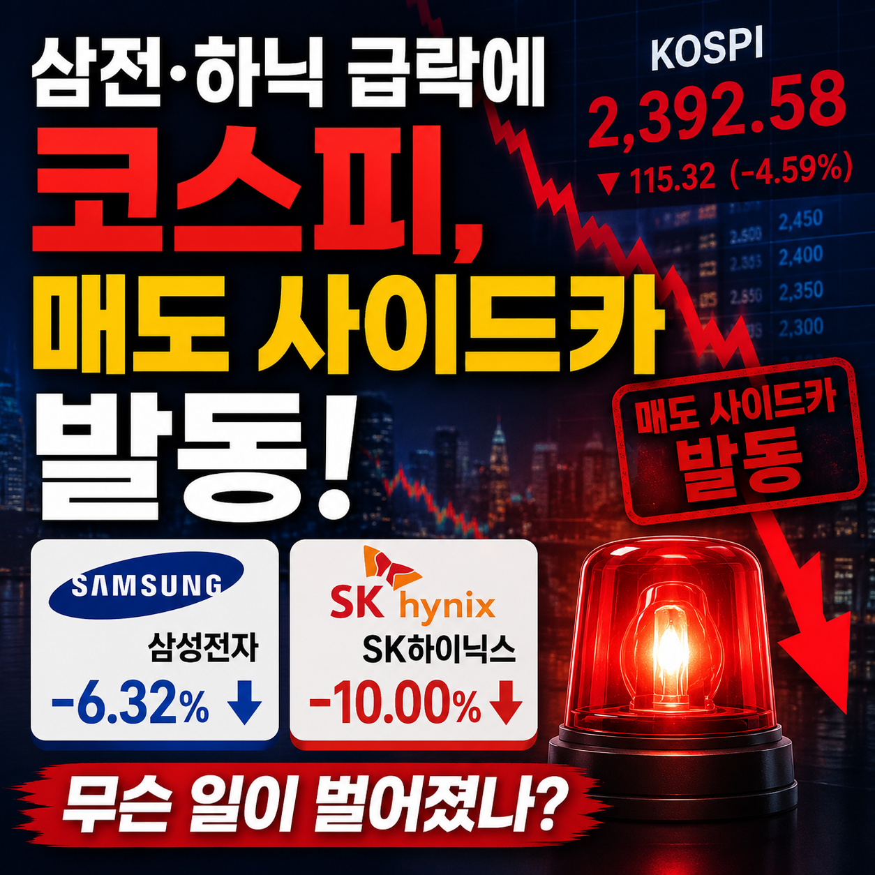 삼성전자&middot;SK하이닉스 급락, 코스피 매도 사이드카 발동 이유 총정리