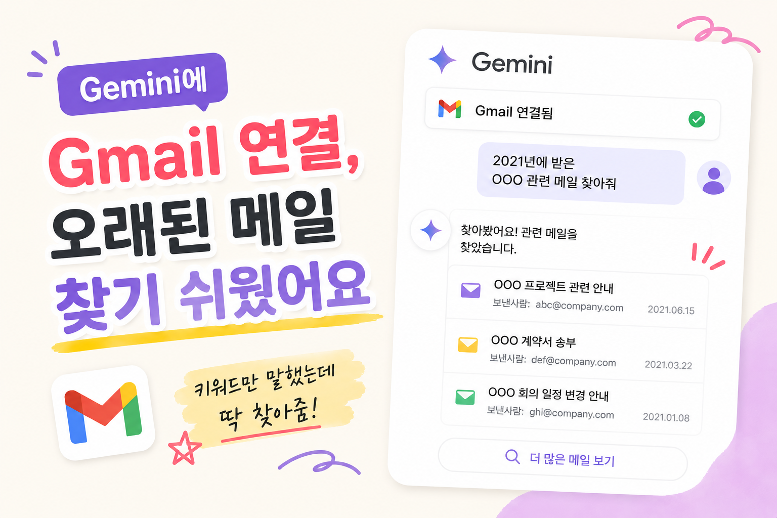Gemini에 Gmail을 연결해보니, 오래된 메일 찾기가 편했어요