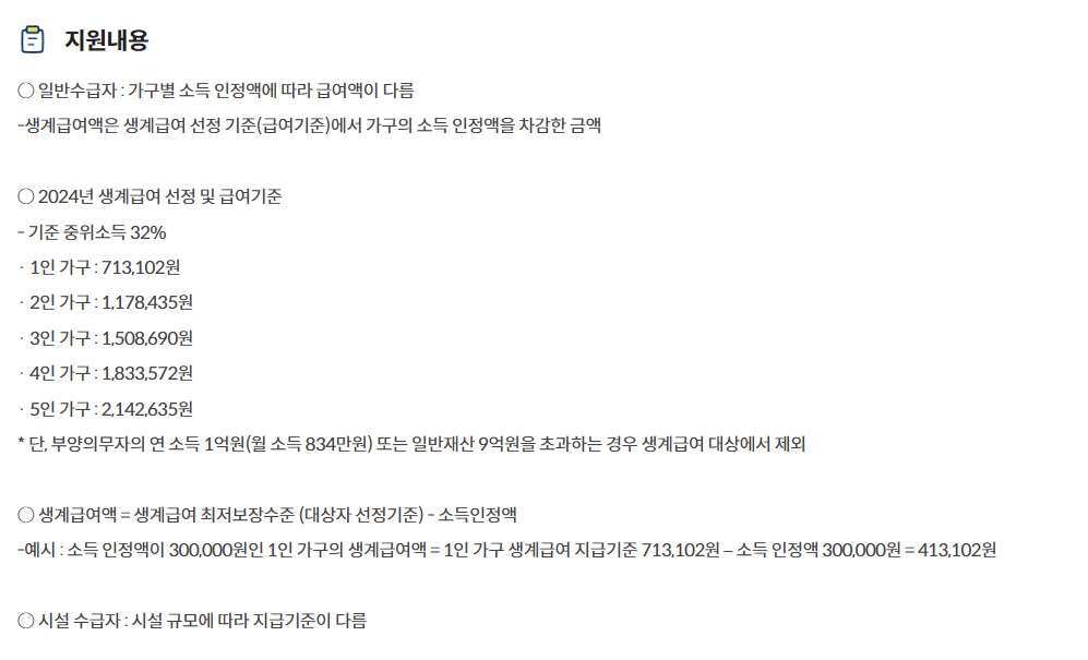 생계급여 신청자격 지원금액