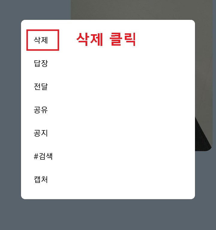 대화창에서 삭제 클릭함