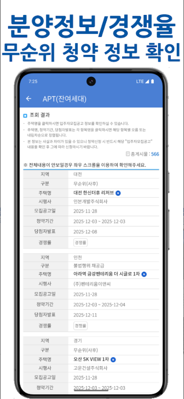 청약홈 알리미 앱, 월별 청약 일정 조회, 청약 가점계산기