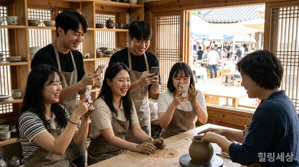MZ세대가 한국 전통 도예 체험에 참여하는 모습