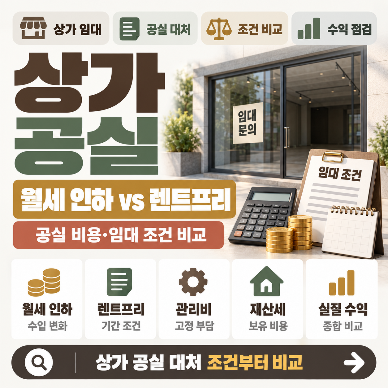 불이 꺼진 1층 상가 점포 앞에 임대 문의 안내문이 붙어 있는 모습