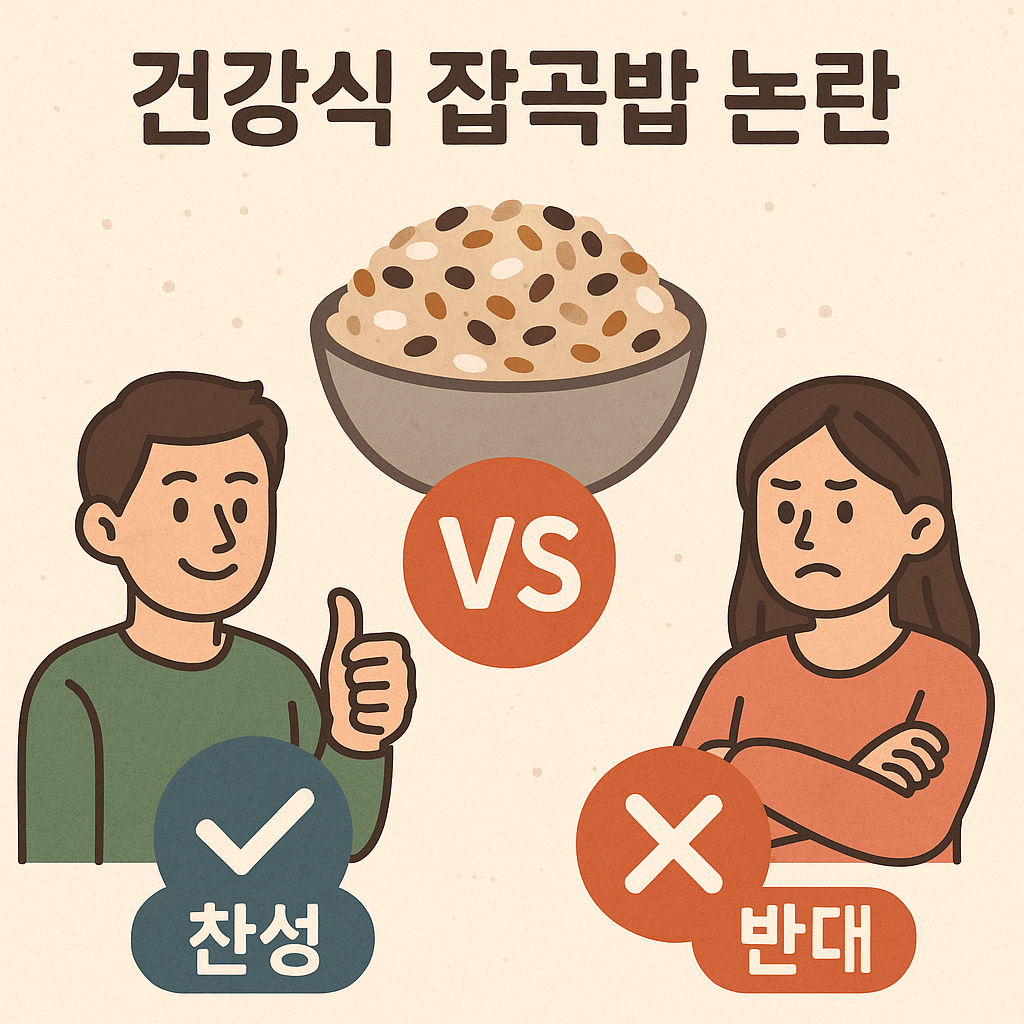 건강식 잡곡밥 논란에 대한 찬성하는 사람과 반대하는 사람 이미지