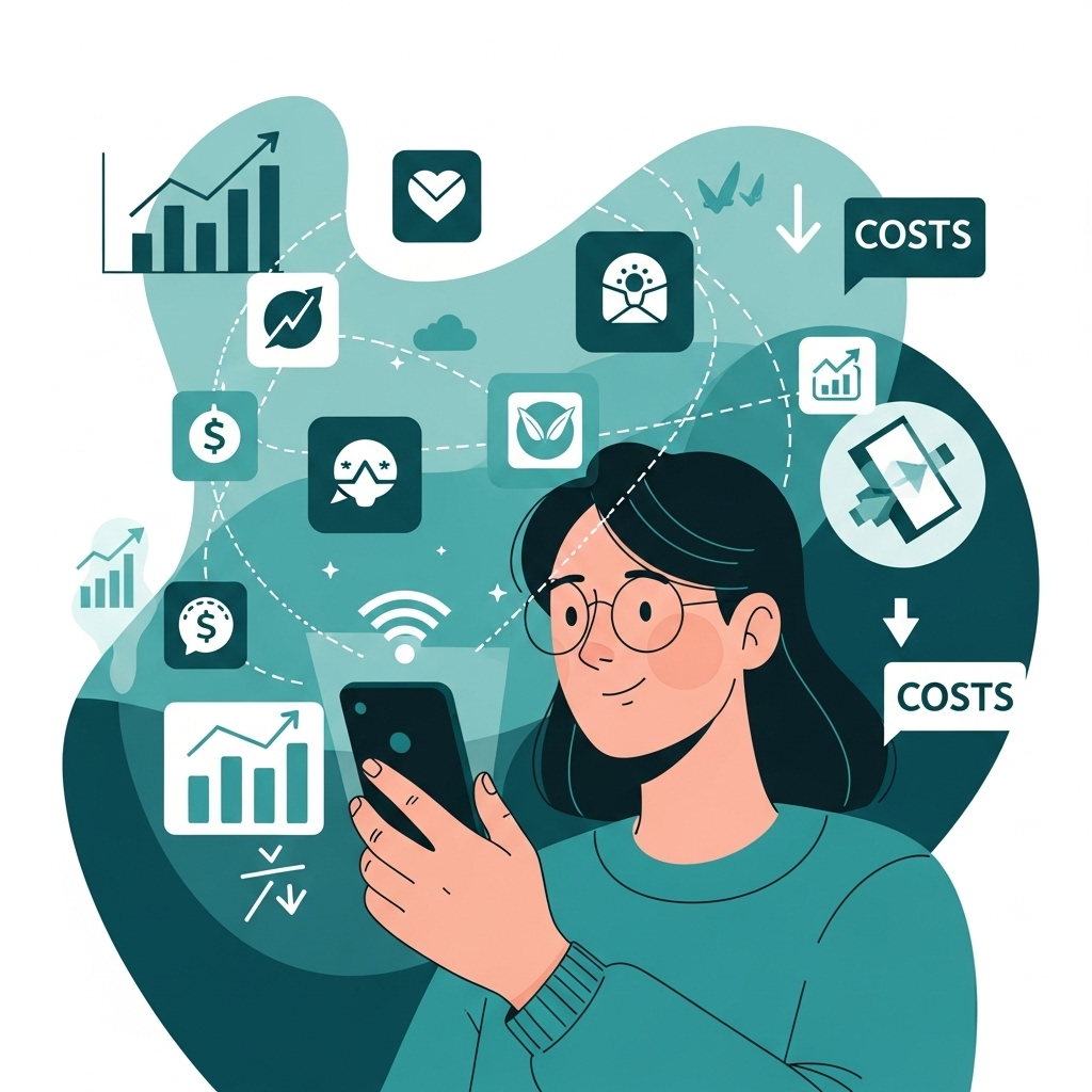 스마트폰으로 앱테크를 활용하여 소비를 줄이고 저축을 늘리는 모습