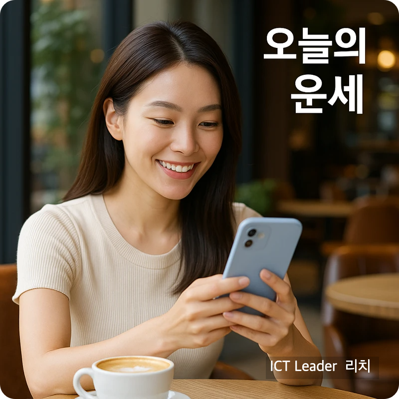 고급 카페에서 스마트폰 뒷면을 보이며 &lsquo;오늘의 운세&rsquo; 앱을 확인 중 20대 여성