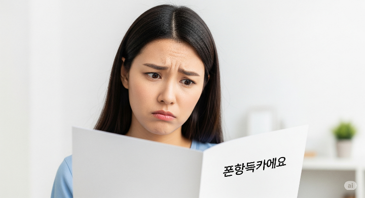 한 여성이 행복주택 안내문을 보며 고민하는 모습