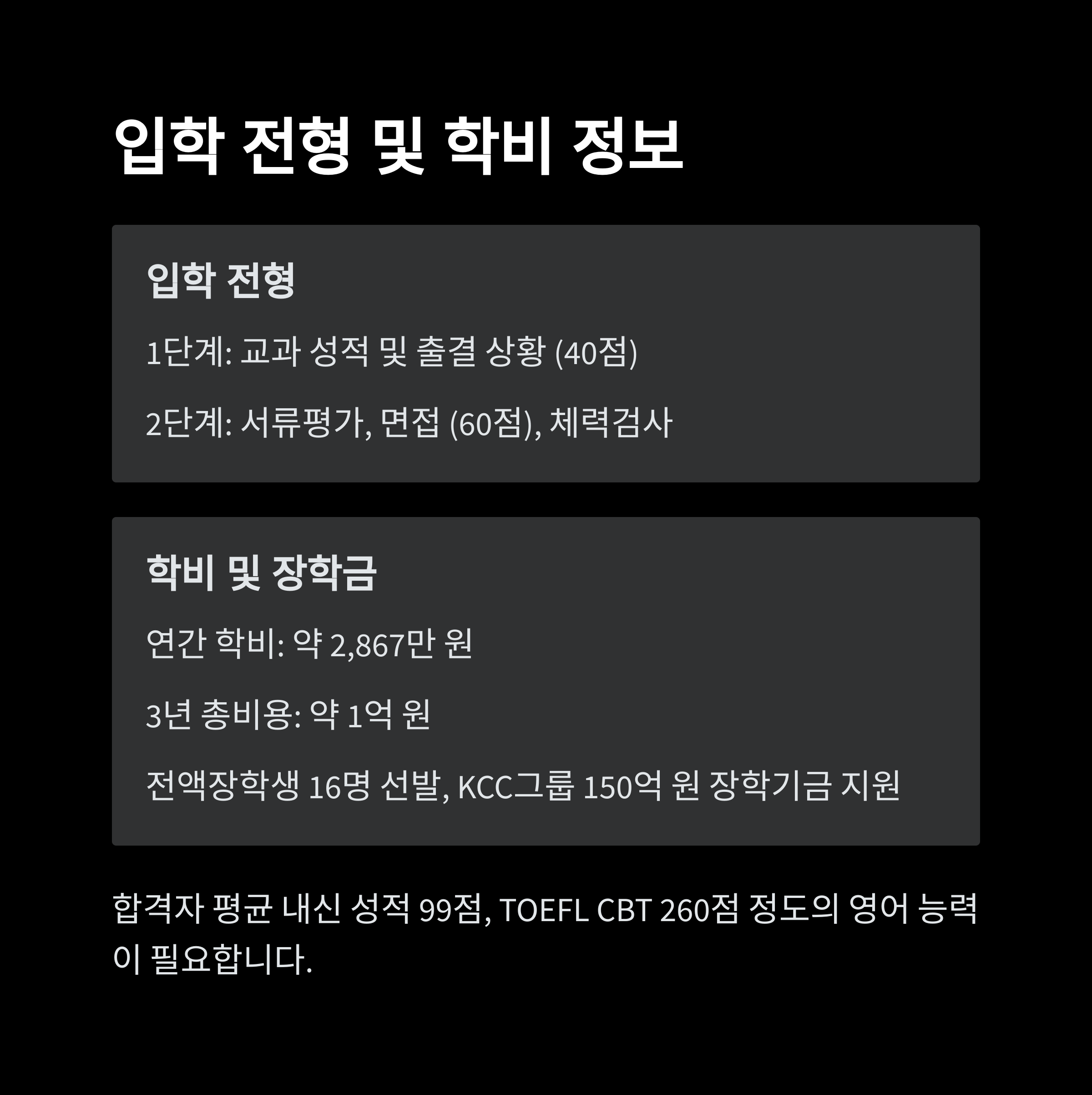 민족사관고 입학 전형 및 학비 정보 – 교과 성적 반영, 면접, 체력검사 및 연간 학비 안내