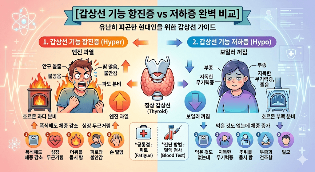 갑상선 기능 항진증과 저하증 비교