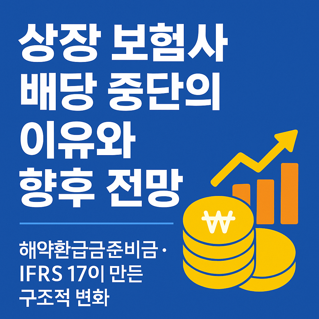 상장 보험사 배당 중단 배경을 설명한 이미지로, IFRS17 도입과 해약환급금준비금 증가가 보험사의 배당 여력에 미치는 구조적 영향을 정리한 자료