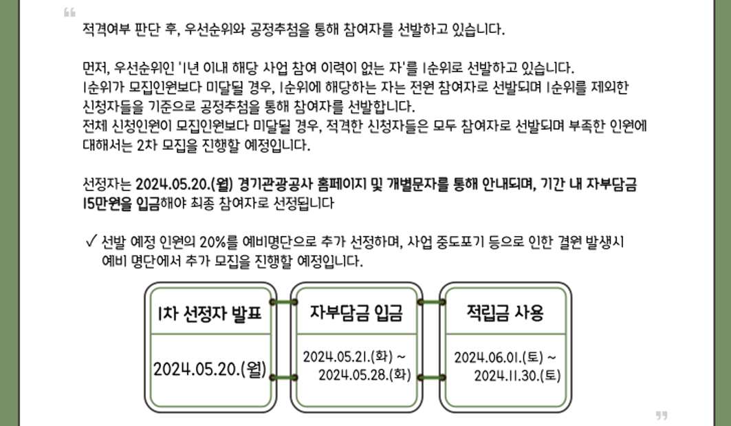 경기도 휴가비 지원사업 선정기준