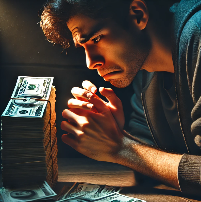 돈의 유혹에 현혹되는 남자 사진