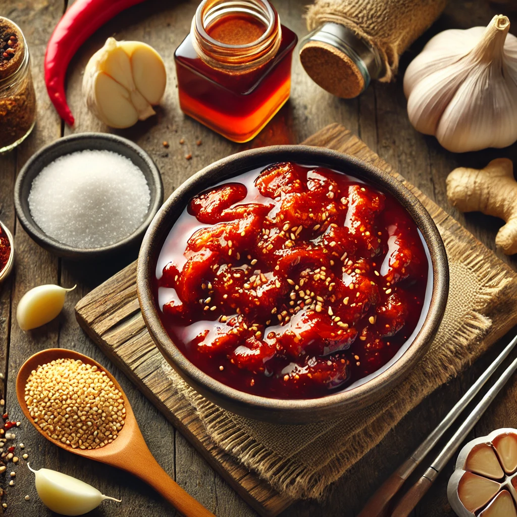 🍽️ 양념장 만들기
돼지고기의 잡내를 잡는 비법! 바로 생강과 참기름이에요.

양념장: 고춧가루, 고추장, 간장, 설탕, 올리고당, 다진 마늘, 생강을 섞어 양념장을 만들어주세요.
Tip! 양념장은 미리 만들어 숙성시키면 훨씬 맛이 깊어진답니다.