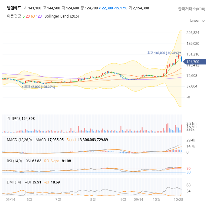 엘앤에프 일봉 차트 자세히
